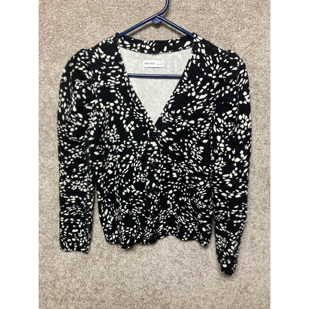 Nine West Womens Black & White Button-Up Cardigan Sweater S